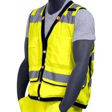 MAJESTIC GLOVE 75-3207 Med Hd Hi-Vis Lime Safety Vest Clsii8 Pocket SLS-MDII6